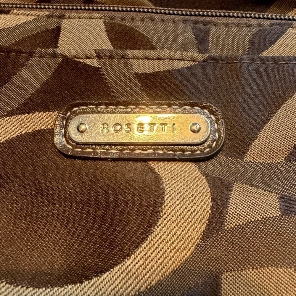 Rosetti Crossbody Bag Brown Tan Geometric Circle Jacquard Multi Pocket Purse